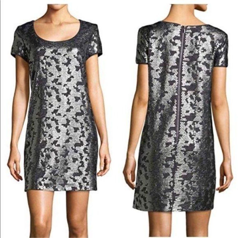 Laundry by Shelli Segal Sequined Camo Gray Sheath Formal Cocktail Dress Sm‎